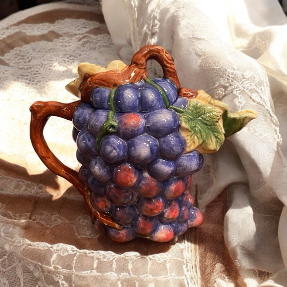 Sakura Other - Sakura Sonoma China Purple grape vine two cup hand painted teapot 6" collectors